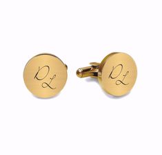 These personalized gold cuff links can be custom engraved with a name, date or monogrammed initials. These engraved cufflinks make great personalized wedding gifts for your groomsmen or best man. All of our high-quality cufflinks are precision laser engraved by our expert team of engravers. THERE ARE 3 WAYS TO PERSONALIZE YOUR CUFFLINKS PLEASE SEND US THE CHOICE YOU WOULD LIKE TO HAVE AT THE TIME OF THE ORDER. Enter your text, if you would like Monogramming to enter full name #1 John (FIRST NAME Gold Polished Finish Cufflinks For Gift, Personalized Round Cufflinks For Gift, Classic Personalized Round Cufflinks, Personalized Cufflinks For Father's Day Business, Classic Round Personalized Cufflinks, Personalized Cufflinks For Business On Father's Day, Personalized Cufflinks Gift, Personalized Cufflinks For Gift, Personalized Business Jewelry For Father's Day