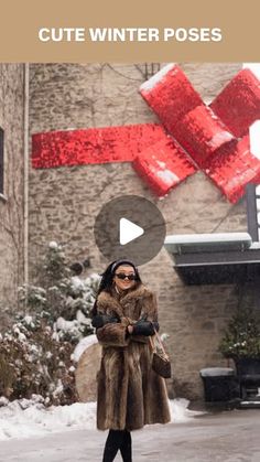 a woman in a fur coat is walking down the street with her hand on her hip