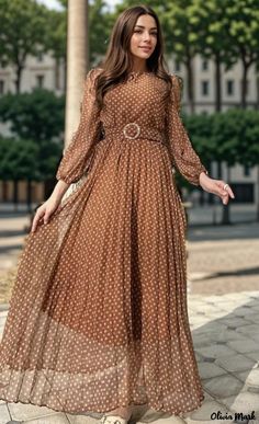 Olivia Mark - Stylish Polka Dot Chiffon Printed Pleated Lantern Sleeve Adjustable Waist Belt Elegant Dress Harvey Outfits, Elegant Bodycon Dress, Embellished Shorts, Lantern Sleeve Dress, Cotton Linen Dresses, Long Sleeve Turtleneck, Lantern Sleeve, Lantern Sleeves, Types Of Skirts