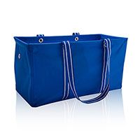 a large blue bag with two handles