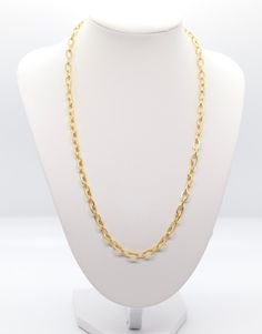 This 20 inch gold necklace is the perfect accessory for any occasion. It's made of high-quality gold and has a secure clasp. Costume Jewelry Long Necklace With Gold Chain, Formal Oval Chain Necklace, Oval Chain Necklace For Formal Occasions, Classic Oval Gold Chain Necklace, Metal Cable Chain Long Necklace, Classic Oval Chain Necklace, Oval Link Metal Necklaces For Gift, Metal Necklaces With Oval Link For Gifts, Metal Necklace With Oval Links For Gifts