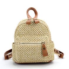 Mini is the trend this summer... Take this cute backpack to run errands, go shopping, or to the beach! - woven style backpack with zipper - small front pouch that has zipper closure - adjustable / removable straps Beach Backpack, Mochila Crochet, Crochet Backpack, Mini Mochila, Straw Beach Bag, Summer Handbags, Lv Bags, Rattan Bag, Backpack Brands