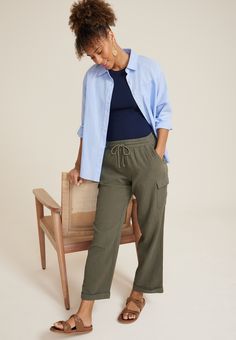 Double Cloth High Rise Straight Cargo Pant - Materials & Care:imported - 100% cotton - machine wash Womens Utility Pants, Maurices Outfits, Green Cargo Pants Outfit, Cargo Pants Green, Straight Cargo Pants, Chino Pants Women, Army Green Pants, Olive Pants, Womens Chinos