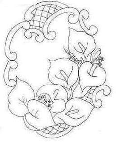 a drawing of flowers in a basket with leaves and hearts on the bottom half of it