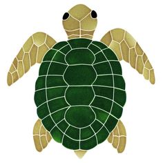 a painting of a sea turtle with green and yellow colors on it's shell