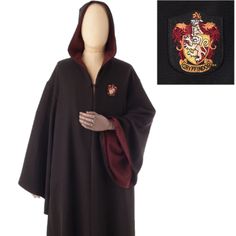 This Authentic Gryffindor Robe Has Contrasting Scarlet Lining, Pockets, And An Embroidered Patch Of The House Crest. 100% Polyester Adult Size Dry Clean Only Imported Gryffindor Robes, Harry Potter Cloak, Harry Potter Jacket, Grey Hoodies Womens, Hogwarts Robes, Harry Potter Universal Studios, Capes For Women, Wool Shirt, Fleece Vest