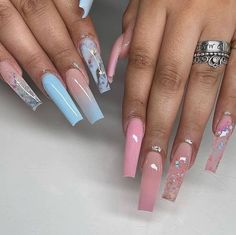 Maternity Nails, Gender Reveal Nails, Nails Photos, Daily Nails, Glamour Nails, Baby Nails, Long Acrylic Nails Coffin, Coffin Nails Long, Long Square Acrylic Nails