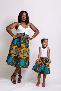 Long Yellow Skirt With Pockets, Yellow Long Skirt With Pockets, Matching Skirts, Teal And Mustard, African Print Maxi Skirt, Toddler Skirt, African Skirts, African Dashiki, Girls Skirt