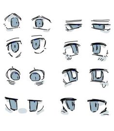 an animation character's face with different expressions and haircuts, including the eyes