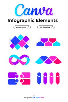 the logo for canva infographic elements is shown in blue, pink and purple