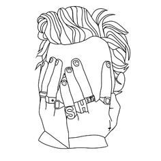 a black and white drawing of a person holding something