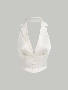 White Sexy Collar Woven Fabric Plain Halter Embellished Non-Stretch Women Clothing Womens Halter Tops, Top Halter, Women Tank Tops, Halter Tops, Kpop Fashion Outfits, Really Cute Outfits, Dream Clothes, Halter Top, Beautiful Outfits