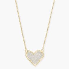 Kendra Scott Ari Heart Necklace In Iridescent Drusy Feminine And Classic With An Asymmetrical Design, The Ari Heart Gold Pendant Necklace In Iridescent Drusy Is Our New Obsession. Layer It Or Let It Shine On Its Own - Either Way You'll Be Hearing "Where'd You Get That?" Every Time You Wear This Pendant Necklace Out. Metal14k Yellow Gold Over Brass Materialiridescent Drusy Closurelobster Clasp Size0.49" L X 0.57" W Pendant On 15"L Chain + 2" Extender Please Note: Due To The One-Of-A-Kind Nature O Short Pendant Necklace, Rose Gold Quartz, Kendra Scott Necklace, Rose Gold Pink, Kendra Scott Jewelry, Asymmetrical Design, Brass Material, Gold Pendant Necklace, Heart Pendant Necklace