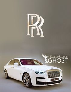 a white rolls royce ghost car with the letter r on it