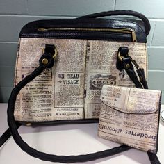 This Unique Duo From Patricia Nash Includes A Purse And Wallet In Matching Newsprint Pattern. News Print Is In French As You Can See In Photos. Whimsical And Very Unique. You'll Be The Only One Who Has This Bag If You Get It. Features All Of The Usual Patricia Nash Features Like Twisted, Beautiful Handle, Detachable Shoulder Strap And Sueded Interior. New Condition. See Photos For Condition. All Of My Items Are From My Personal Closet. Unless Specifically Noted, You Should Assume That Measuremen Vintage Beige Wallets For Daily Use, Cream Wallet With Removable Pouch For Daily Use, News Print, Personal Closet, Newspaper Print, Studded Purse, Italian Leather Bags, Leather Tote Purse, Printed Purse