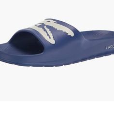 100% Fabric Imported Rubber Sole Synthetic Uppers Injection Moulded Eva Outsole Synthetic Linings Oversized Crocodile Printed Across The Straps Blue Sports Sandals With Rubber Sole, Blue Sporty Slides With Removable Insole, Navy Round Toe Casual Slides, Blue Casual Slides With Branded Insole, Casual Navy Slides With Round Toe, Casual Blue Slides With Branded Insole, Casual Navy Round Toe Slides, Sporty Navy Slides For Summer, Casual Blue Slides