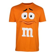 an orange t - shirt with the letter m on it's chest and eyes