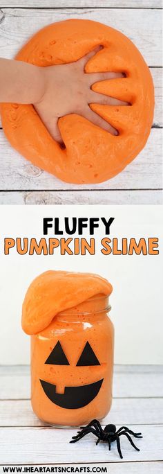 this is an easy pumpkin slime recipe for kids to make it looks like they're