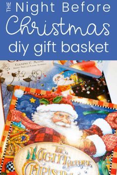 the night before christmas diy gift basket with santa clause on it and text overlay