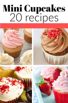 cupcakes with frosting and sprinkles are shown in this collage