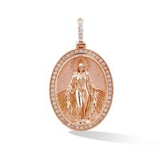 14k Gold Virgin Mary Pendant with Diamonds Elevate your faith with our meticulously crafted Virgin Mary pendant, a symbol of divine connection. This extraordinary piece is handcrafted in the heart of New York, ensuring unrivaled quality. Available in rose, white, or yellow 14k gold, adorned with your choice of pave natural or lab diamonds, it's a testament to both elegance and spirituality. Key Features: Choose from 14k gold in rose, white, or yellow, embracing your unique style. Sparkling pave Spiritual Oval Rose Gold Jewelry, Faith Rose, Virgin Mary Pendant, Diamond Color Grade, Diamond Settings, Virgin Mary, Round Brilliant Cut Diamond, Diamond Clarity, Lab Diamonds