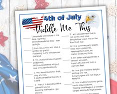 the fourth of july printable is shown with an american flag