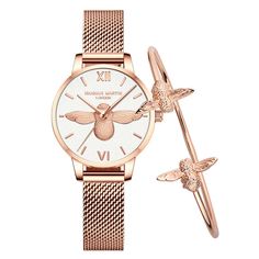 Hannah Martin 2024 New Women Luxury Watch Rose Gold 31mm Product Description Introducing the Hannah Martin 2024 New Women Luxury Watch – a perfect fusion of elegance and sophistication. This stunning timepiece features a classic 31mm rose gold case with a unique 3D engraved bee dial, making it a must-have accessory for the modern woman. Features: Elegant Design: The 31mm rose gold case is complemented by a beautifully detailed 3D engraved bee dial, creating a timeless and sophisticated look. High-Quality Movement: Equipped with Japanese Seiko movement, ensuring precise timekeeping and reliability. Durable Construction: Made with high-quality stainless steel and EU environmental protection electroplating for lasting durability. Waterproof: 30M water resistance makes this watch suitable for Hannah Martin, Set Bracelet, Bracelet Watches Women, Rose Gold Watches, Rose Gold Case, Leather Box, Stainless Steel Mesh, Steel Mesh, Women Wrist Watch