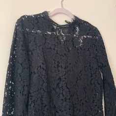 Black Lace Top Size M Nwt Elegant Black Tops By H&m, Chic Black H&m Blouse, H&m Black Long Sleeve Blouse, Puffy Sleeve Top, Pink Long Sleeve Blouse, H&m Blouse, Black Lace Top, White Long Sleeve Blouse, Blue Floral Blouse