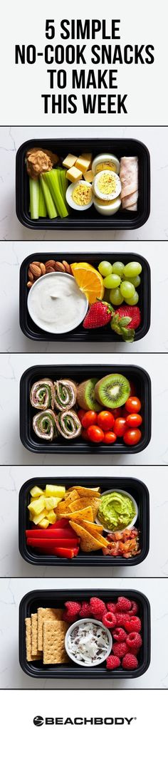 an image of food in trays with the words 5 simple no - cook snacks to make this week