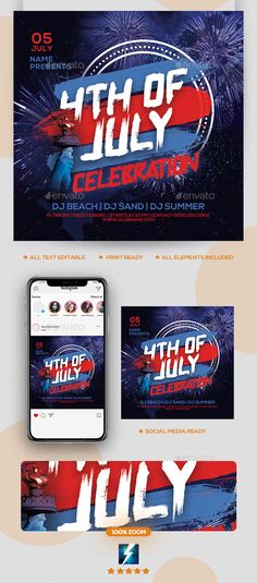 the fourth july celebration flyer template with fireworks