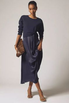 By Anthropologie Long-Sleeve Mockable Jumper & Midi Dress | Anthropologie UK Twofer Sweater, Sweater Midi Dress, Sweater Dress Midi, High Fashion Street Style, Tank Dress, Set Dress, Plus Size Dresses, Clothes For Sale