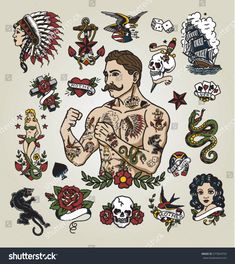 an image of tattooed man with tattoos and other things on his body, including roses