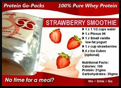 #strawberry #smoothie  Order Plexus96 protein powder at www.plexusslim.com/kristybird Vegetarian Protein, Smoothie Packs, Low Fat Yogurt, Clean Vegan