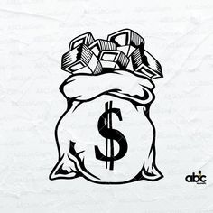 a bag full of money sitting on top of a white paper sheet with the word $ written