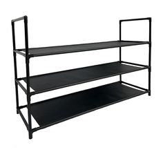 three tiered shelving unit with black shelves