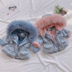 Jackets With Fur, Denim Jacket With Fur, Denim Jacket Winter, Girls Denim Jacket, Girls Fur, Girls Outerwear, Kids Coats