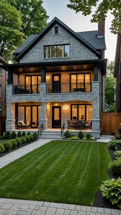 a large house with lots of windows and landscaping