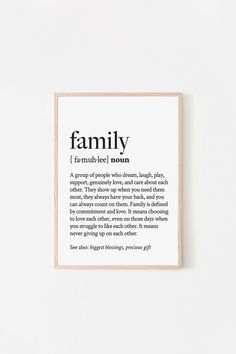 Family Dictionary Definition Print Definition Of Family, Family Definition, Modern Wall Art Prints, Dictionary Definitions, Word Family, Wedding Day Gifts, Typographic Poster, Idea Gift