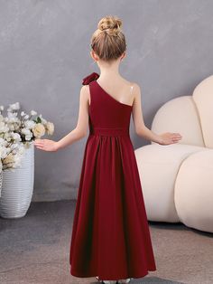 Floral One Shoulder Chiffon Junior Bridesmaid Dresses Bridesmaid Dresses Burgundy, Dresses Burgundy, Junior Bridesmaids, Junior Bridesmaid Dresses, Junior Bridesmaid, Bridesmaids Dresses, Chiffon Dress, Floral Pattern, One Shoulder