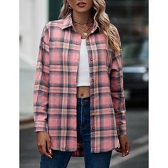 Pink Plaid Print Boyfriend Button Shirt Plaid Tops With Casual Collar And Button Closure, Pink Casual Winter Shirt, Casual Single-breasted Shirt For Fall, Spring Relaxed Fit Flannel Shirt With Button Closure, Spring Flannel Shirt With Relaxed Fit, Casual Pink Button-up Flannel Shirt, Casual Pink Shirt With Casual Collar, Casual Pink Button-up Shirt, Relaxed Fit Flannel Shirt With Button Closure For Spring