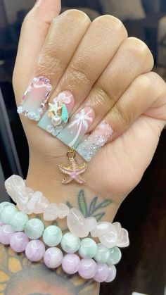 #summernailsinspiration#summernails#summernaildesigns Pink Tropical Nails, Valentines Nails French, Nail Inspo Hello Kitty, Duck Nails Short, French Tip Nails Pink, Azul Nails, Nails Sanrio, Nails Freestyle, Nails Charm