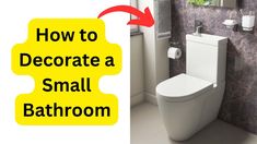 how to decorate a small bathroom with yellow and gray accents, including the toilet seat cover