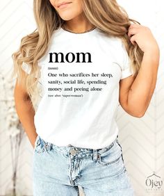 Mom Definition Shirt, Mothers Day Shirt, Gift For Mom, Funny Mother Tshirt, Mom Life Shirts, Mother Meaning Tee, Mom To Be, Mothers Day Gift 💗This Mom Definition Shirt is a perfect gift for everyone! Our shirts are made with the highest quality materials & are super soft, comfy & cozy! 💗 🟢 HOW TO ORDER 🟢 1. Check and Review ALL Photos 📷 2. Select Your T-Shirt Size and T-Shirt Color from drop down menus ✨ 3.Select Your Design Print Color from images and mention in personalization section 🎨 4. Add to cart & place order 🛒 We're constantly striving to provide excellent service. We'd love to get your feedback :) 🚚📦 SHIPPING & PRODUCTION Order Production: 1-2 days Your orders will be shipped within the production days and will arrive in timely manner ( Nation wide 2-5 days ) Satisfactio Mothers Day T Shirt Ideas, Mother's Day T-shirt, Mother T Shirt Design, Mothers Day Shirt Ideas Mom, Mother’s Day Shirts, Short Sleeve Slogan Shirt For Mother's Day, Mother's Day Letter Print T-shirt, Mother’s Day Shirt Idea, Mother's Day Slogan Short Sleeve Shirt