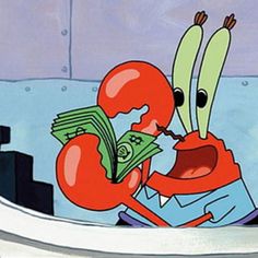 a cartoon character holding a bunch of money