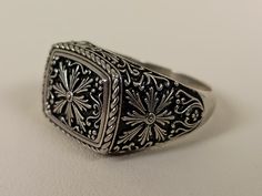 Sterling silver 925 engraved byzantine ring Formal Silver Engraved Ring With Oxidized Finish, Ornate Engraved 925 Silver Ring, Ornate Engraved Antique Silver Ring, Byzantine Ring, Byzantine Rings, Ancient Greek Coin, Lion Ring, Greek Coins, Engraved Ring