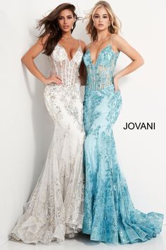 Shine like a Diamond in Jovani 3675! This Gown Features an Embellished Sheer Corset Style Bodice with a Deep V Neckline. Mermaid Silhouette with a Glitter & Crystal Overlay on Tulle. Closure: Invisible Back Zipper with Hook and Eye Closure. Details: Embellished form fitting prom dress, floor length with slightly flare bottom, sheer bodice with boning, sleeveless, plunging neckline, spaghetti straps over shoulders, V back. Fabric: 100% Polyester. Fit: The Model is 5'9" Wearing 3" Heels. Neckline: Crystal Overlay, Form Fitting Prom Dresses, Illusion Dresses, Jovani Prom Dresses, Frozen Wedding, Dresses Corset, Corset Dresses, Sheer Corset, Jovani Prom