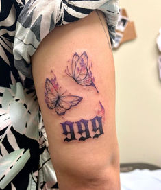 999 Tattoo Ideas 999 Tattoo With Butterfly, 999 Butterfly Tattoo, 999 Wrist Tattoo, Butterfly Tattoo With Numbers, Tattoo Design Drawings For Men, 999 Angel Number Tattoo, Wrld Tattoos, 999 Tattoo Design, 999 Tattoo