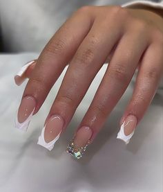 Glam French Tip Nails, Blinged Out French Tip Nails, Rhinestone French Tip Nails, Gel Toe Nails, Simple Acrylic Nails, Classy Acrylic Nails