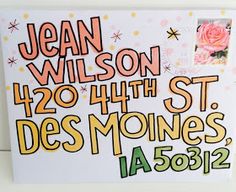 a card with the words jean wilson and 120th st des monnes on it