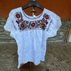 New With Tags Ask Questions Size Xl Mexican Shirts Woman Quinceanera, Embroidered Blouse With Relaxed Fit And Crew Neck, Casual Blouse With Multicolor Embroidery, Casual Shirt With Multicolor Floral Embroidery, Casual Short Sleeve Blouse With Multicolor Embroidery, Bohemian White T-shirt With Floral Embroidery, Casual Blouse With Multicolor Embroidery And Short Sleeves, Mexican Shirt, Mexican Shirts